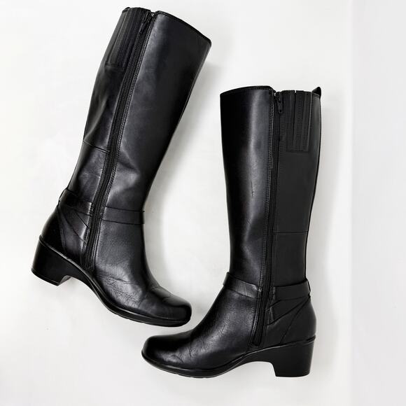 [Clarks] Black Leather Malia Poplar Tall Riding Boots Comfort EUC Size 7.5 M - Picture 5 of 10